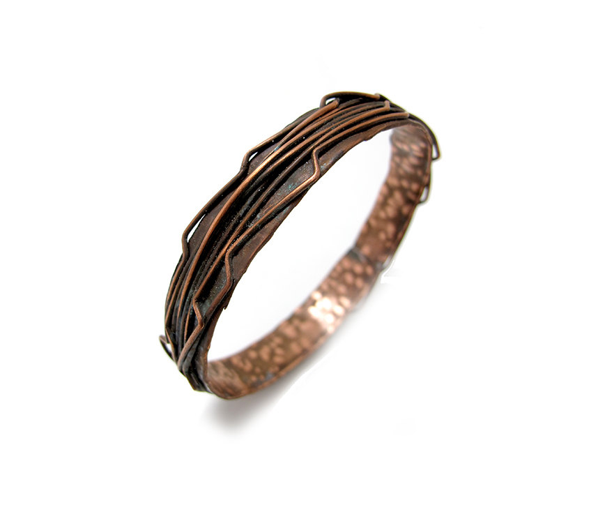 LAYERED LINES RUSTIC DARK COPPER BANGLE