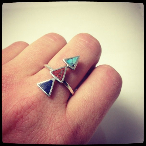 Southwest Triangle Ring with Colored Stone Inlay