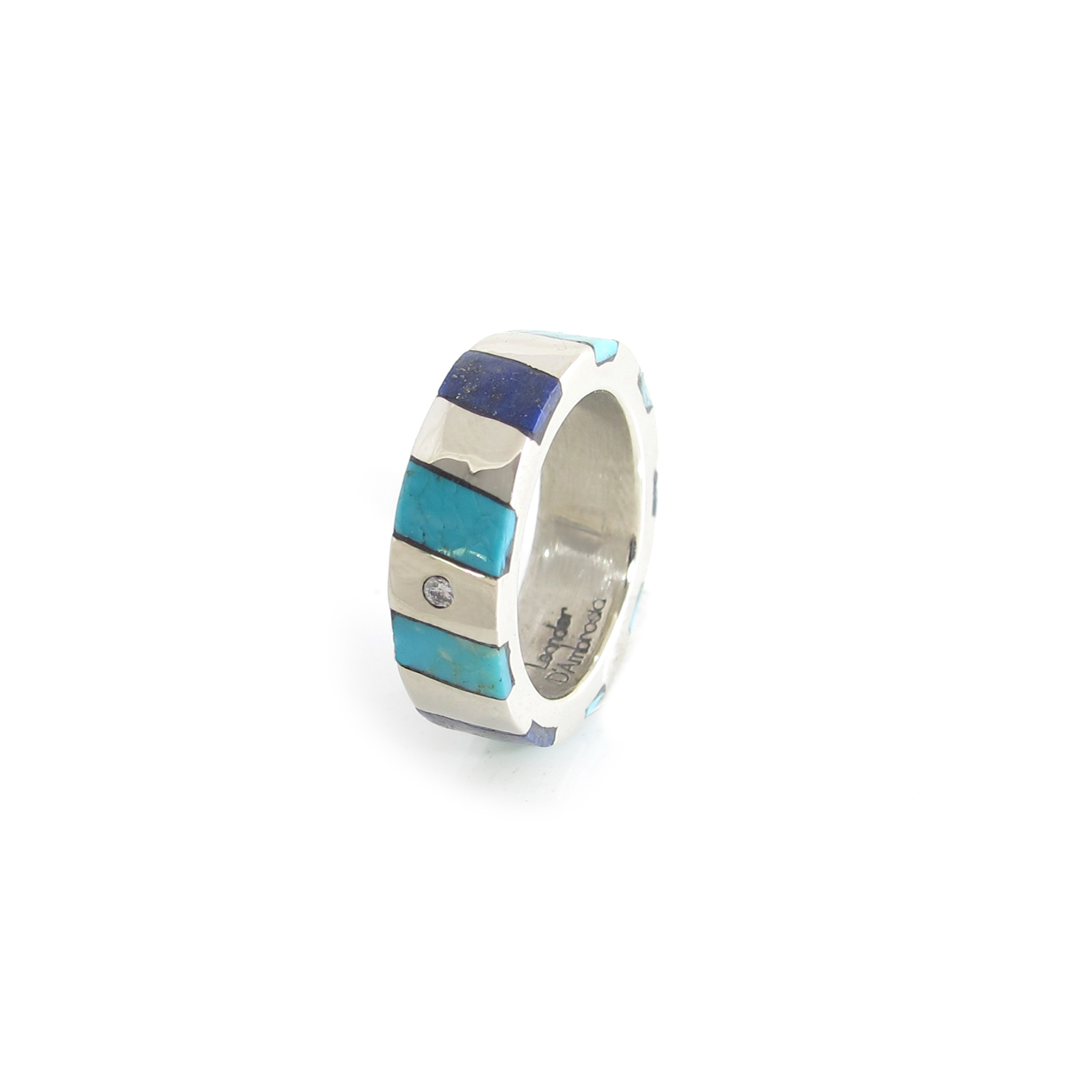 Striped Inlay Ring with Flush Set Diamond