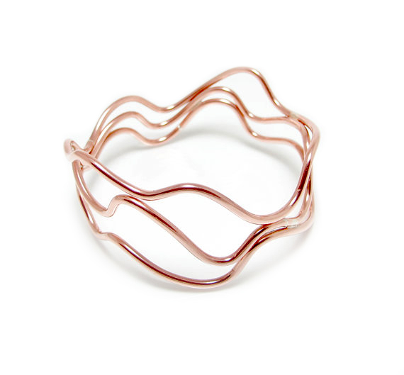 SOLID COPPER WAVE BANGLE BRACELET