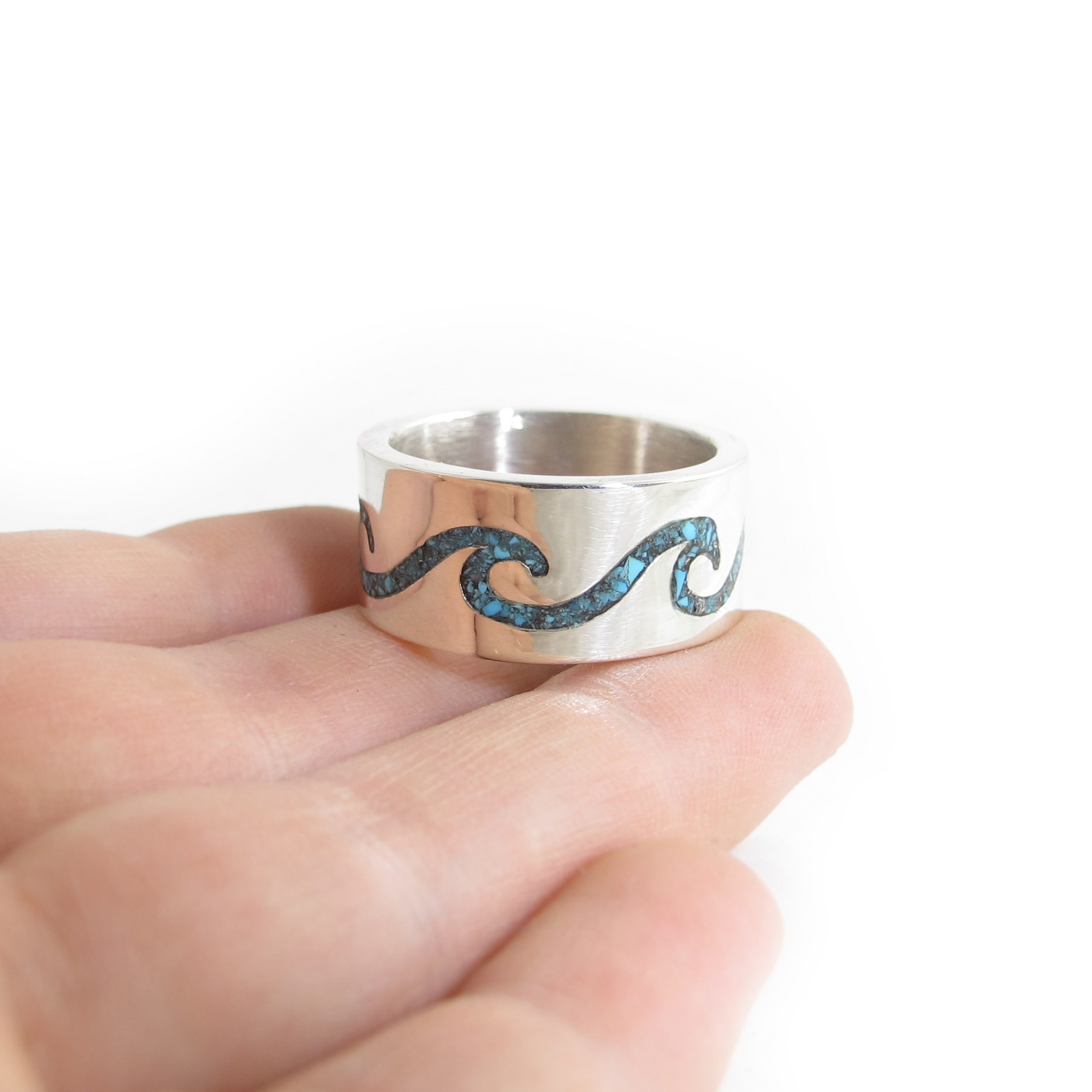 Infinity Wave Ring with Turquoise Chip Inlay