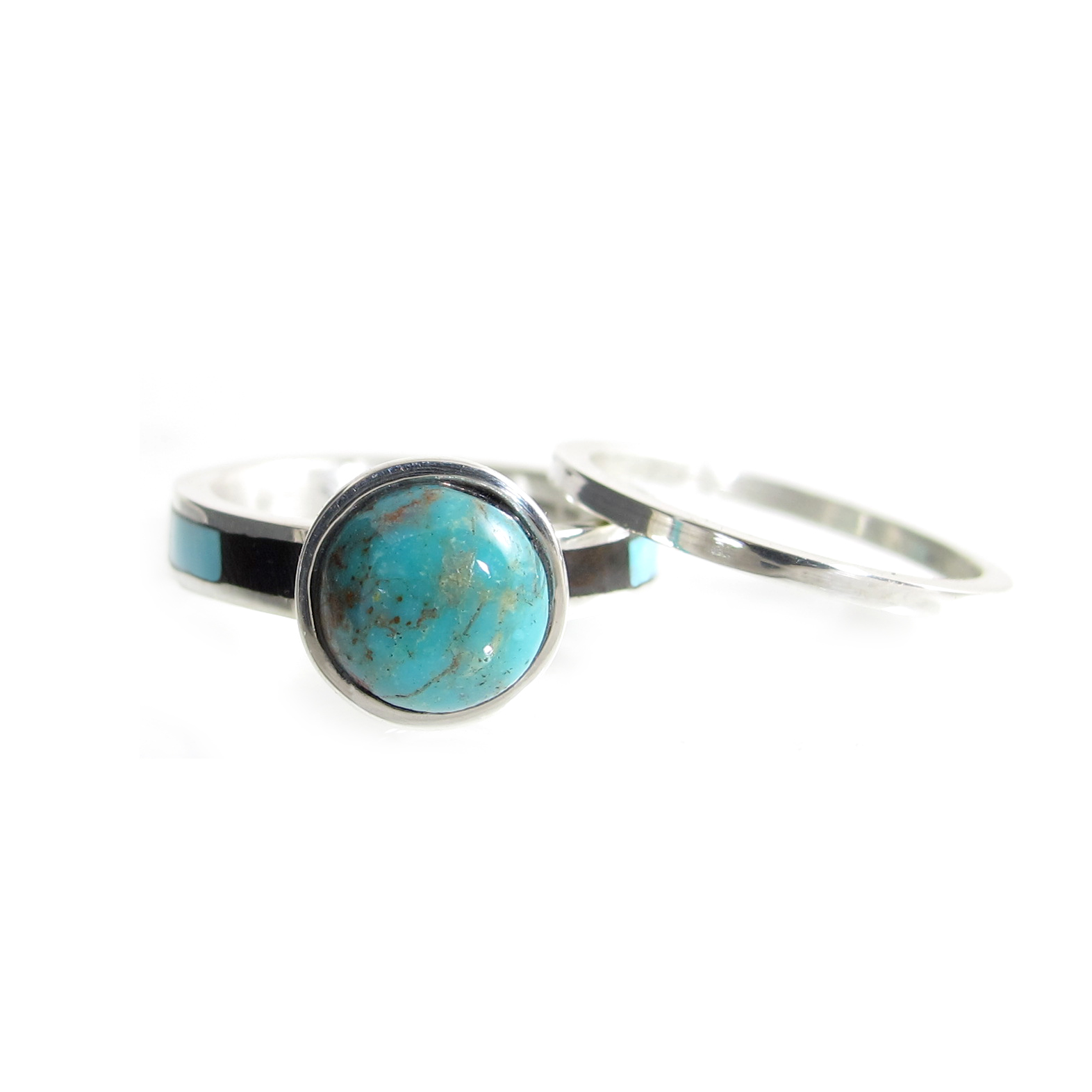 Ironwood and Turquoise Inlay Wedding Ring Set